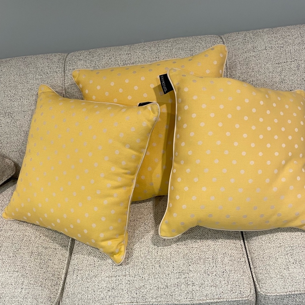 Frontgate yellow polka dot pillows. Three available.
